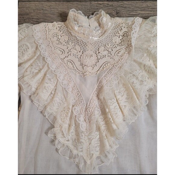Gunne Sax Jessica’s Gunnies 1970s Vintage Victorian Style Ruffles & Lace Blouse - Picture 3 of 11